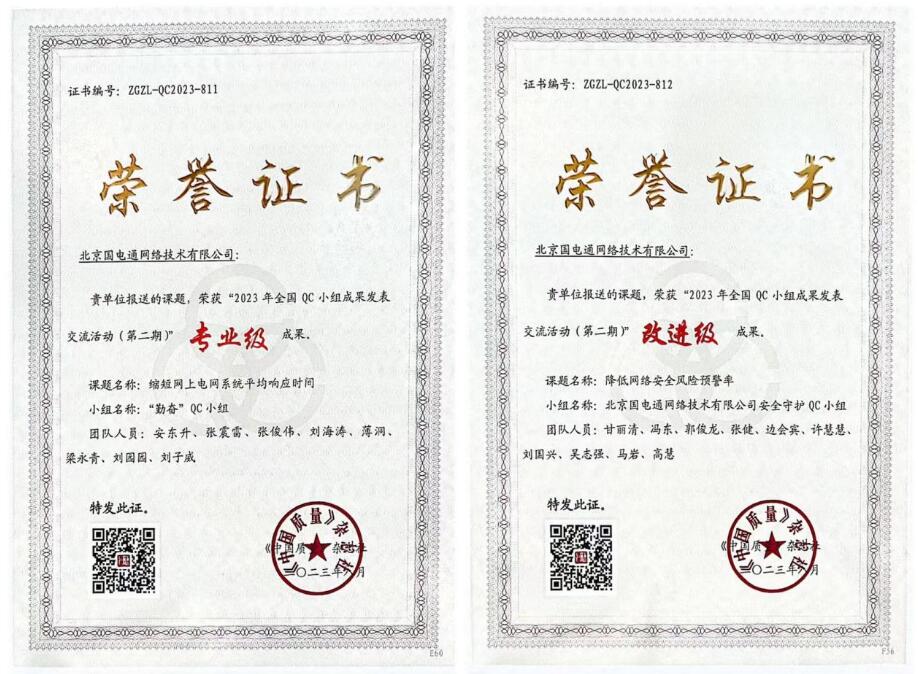 國網(wǎng)信通產(chǎn)業(yè)集團(tuán)國電通兩項(xiàng)QC成果分獲2023年全國QC小組成果二、三等獎(jiǎng)
